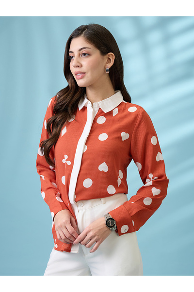 Globus By Styli Rust Printed Shirt with Concealed Placket