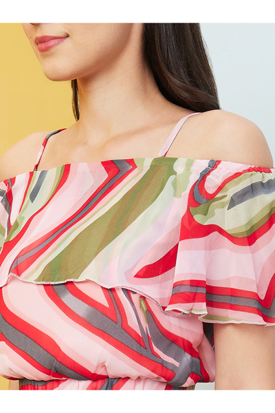 Globus By Styli Multi Off-Shoulder Crop Top and Skirt Co-Ords