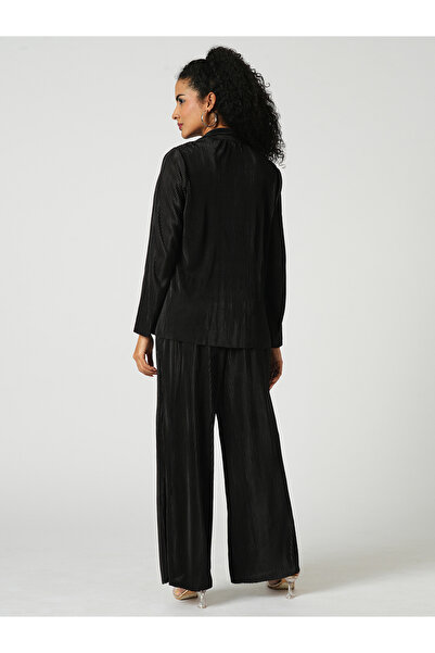 Globus By Styli Black Accordion Plisse Shirt and Trousers Co-Ords