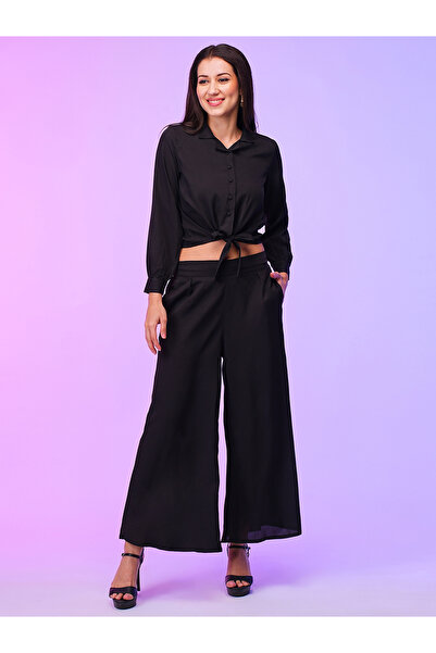 Globus By Styli Black Front Tie Up Shirt and Palazzos Co-Ords
