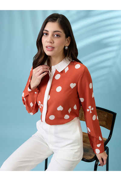 Globus By Styli Rust Printed Shirt with Concealed Placket
