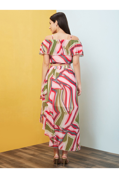 Globus By Styli Multi Off-Shoulder Crop Top and Skirt Co-Ords