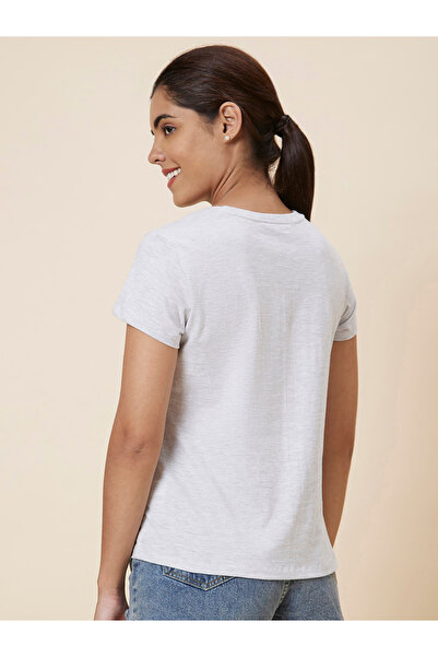 Globus By Styli Grey Regular Fit Printed Cotton T-Shirt