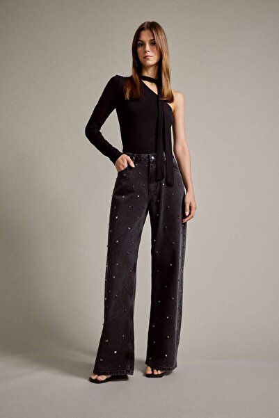 DeFacto Relax Fit Geniş Paça Taşlı Jean Pantolon G3601AX25AU