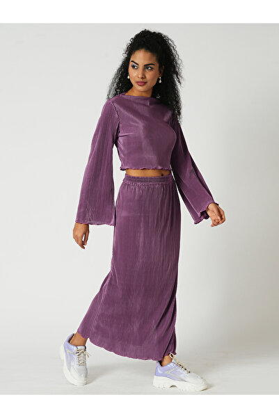 Globus By Styli Purple Accordion Pleats Crop Top and Skirt Co-Ords