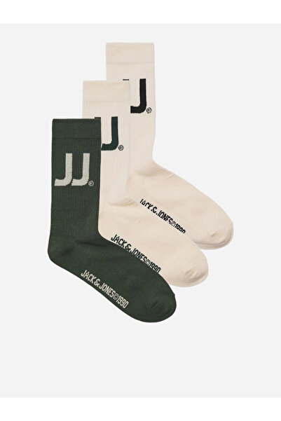 Jack & Jones Pack of 3 - Cream and Green Ankle Socks