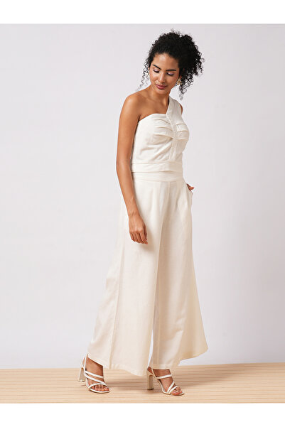 Globus By Styli White One Shoulder Crop Top and Trousers Co-Ords