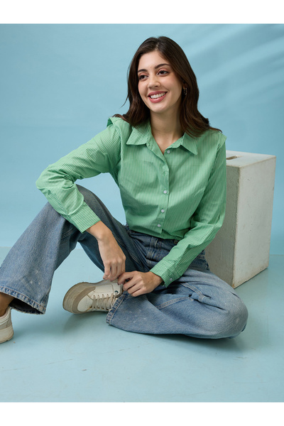 Globus By Styli قميص قطني عادي مخطط باللون الأخضر
