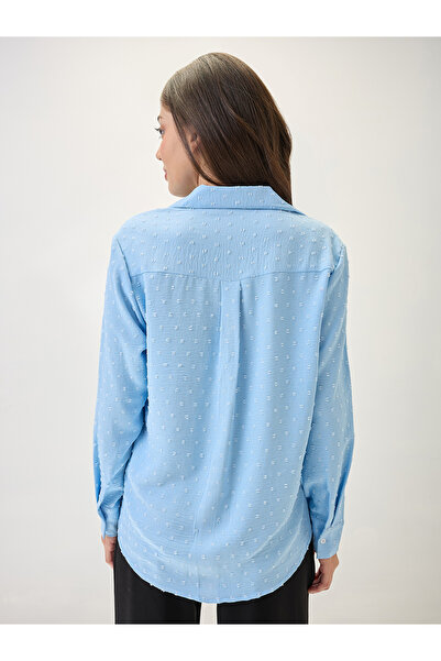 Globus By Styli Blue Dobby Curved Hem Shirt