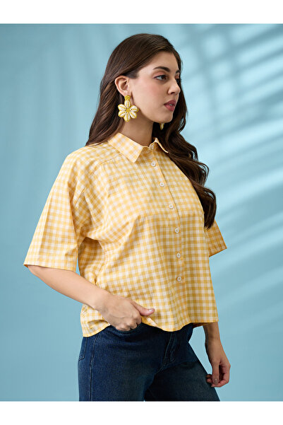 Globus By Styli Yellow Gingham Checked Boxy Shirt