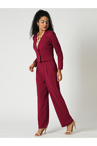 Globus By Styli Maroon Stretchable Crop Blazer and Trousers Workwear Co-Ords