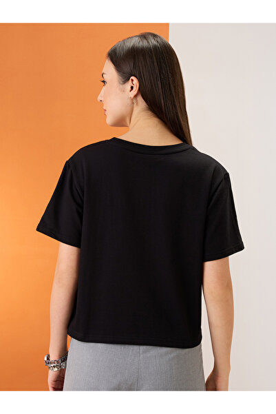 Globus By Styli Black Embellished Boxy Fit Crop T-Shirt