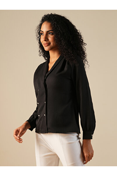 Globus By Styli Black Double Breasted Workwear Blazer Shirt