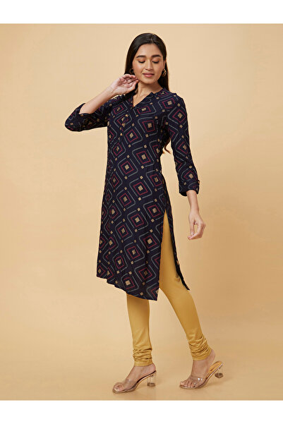 Globus By Styli Women Blue Printed Straight Kurta