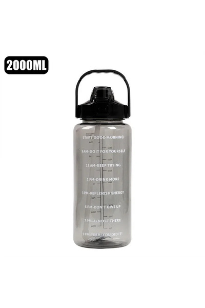 Choice غلاية بلاستيكية سوداء سعة 2 لتر، زجاجة مياه كبيرة محمولة للسفر مع ماصة، كوب رياضي للياقة البدنية، هاي