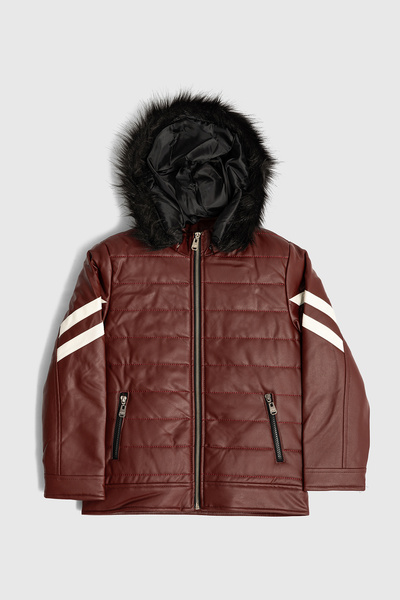 Go Veform Fur Hooded Faux Leather Jacket with Fur Inside