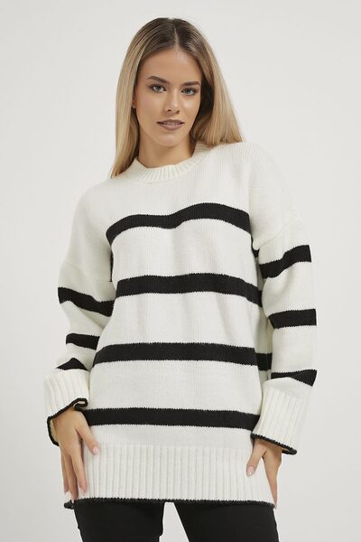 Arma Life سترة نسائية شتوية طويلة الأكمام بيضاء اللون من التريكو