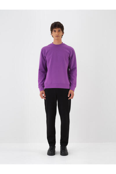 Xint Erkek Mor Pamuklu Basic Sweatshirt