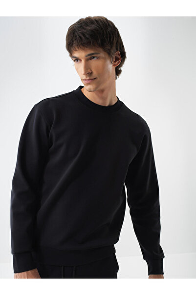 Xint Erkek Siyah Pamuklu Basıc Sweatshirt