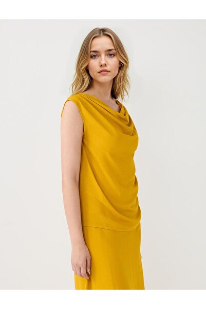 Jimmy Key Hardal Kayık Yaka Kolsuz Dokuma Bluz