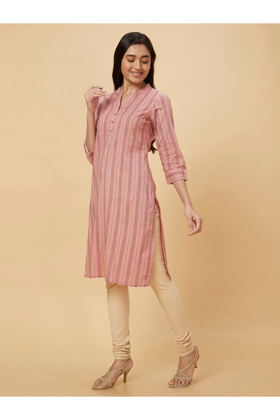Globus By Styli Women Pink Printed Straight Kurta