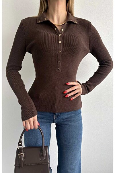 yeditepe fashion Reneta Knitwear Sweater with Snap Fasteners