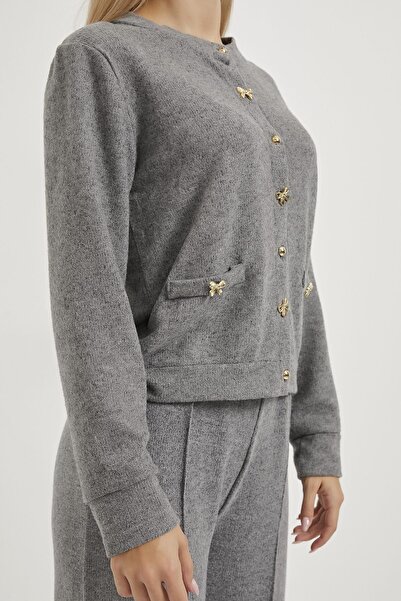 Arma Life Women's Buttoned Soft Gray Basic Cardigan