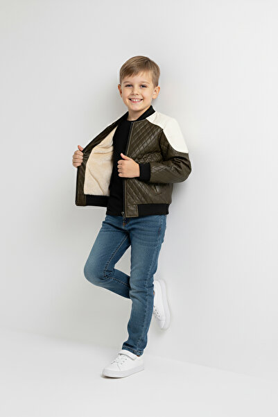 Go Veform Faux Leather Jacket with Diamond Pattern and Fur Lining Inside