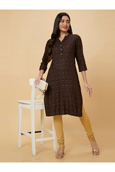 Globus By Styli Women Brown Printed Straight Kurta