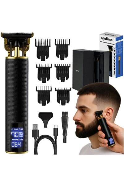 SMARTECH Masina Profesionala de Tuns Barba Si Contur, Fara Fir, Marimi Reglabile, Lama Inox, Negru