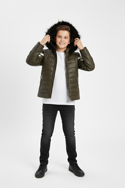 Go Veform jachetă din piele artificială cu glugă din blană