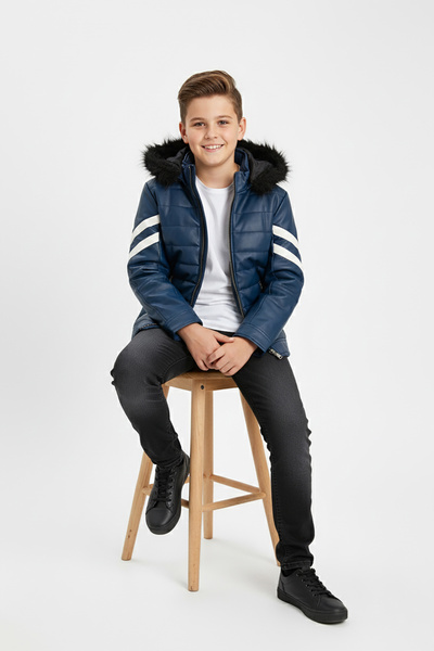 Go Veform jachetă din piele artificială cu glugă din blană