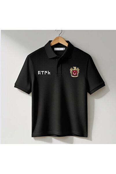 Türk Boyu Kurt Motifli Milli Takım Logosu ve Göktürkçe Türk Yazılı Polo Yaka