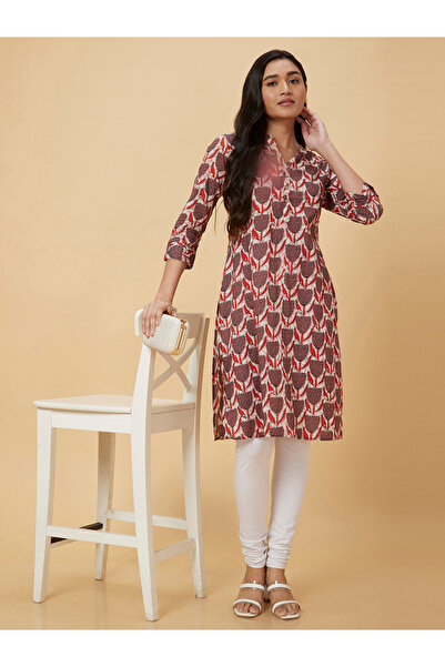 Globus By Styli Women Brown Printed Straight Kurta