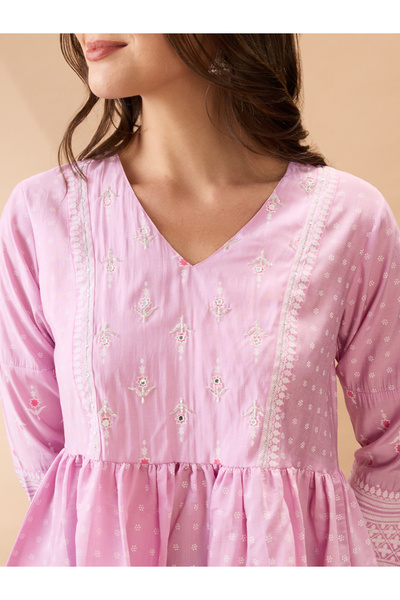 Globus By Styli Pink Ethnic Print Sequined Detail Tunic