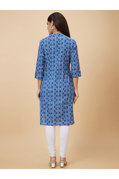 Globus By Styli Women Blue Printed Straight Kurta