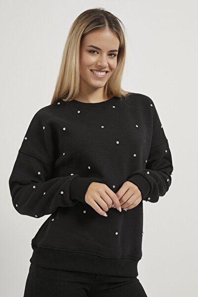 Arma Life Γυναικείο φούτερ με λαιμόκοψη με πέτρες σε μαύρο χρώμα