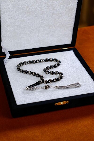 dergah tesbih Prinç Sarmalı Gümüş Püskül Oltu Taşı Tesbih