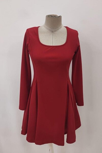 Mossta Square Neck Mini Length Imported Crepe Dress - Red