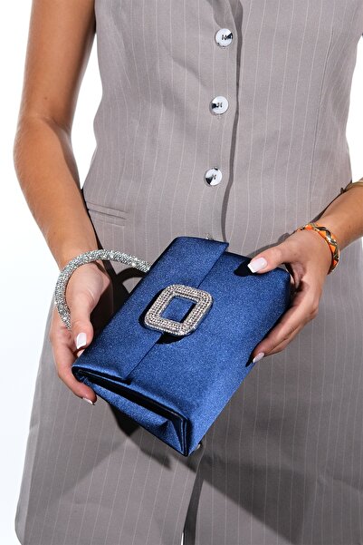 LuviShoes VALERİA Синя атласна сумочка з камінням для жінок