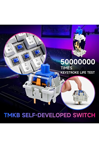 Generic لوحة مفاتيح الألعاب الميكانيكية اللاسلكية DIERYA DK63 60% بتقنية البلوتوث/2.4 جيجاهرتز/سلكية بإضاءة خلفية RGB ومضادة للظلال C