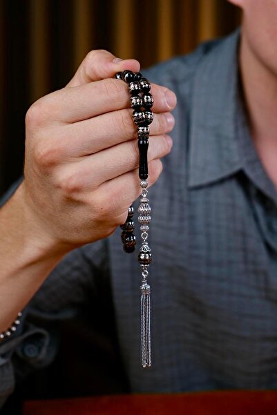 dergah tesbih Prinç Sarmalı Gümüş Püskül Oltu Taşı Tesbih