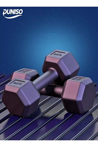 fun zone دمبل سداسي الشكل من الحديد الزهر مغلف بالمطاط من DUNISO، وزن 4 كجم*2