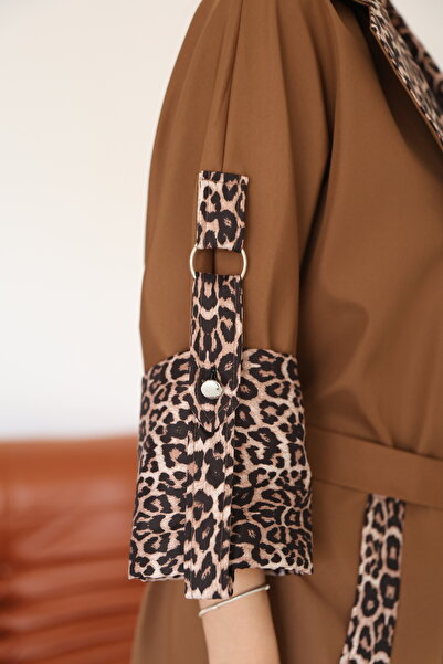 QUBERZ Women's Long Trench Coat – Black, Mink, Brown, Beige & Seasonal Cap with Leopard Detail