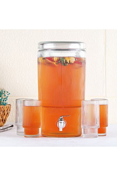 Danube Home 1. Aresha 5-Piece Glass Dispenser Set 7L+310ml – Stylish Beverage Dispenser for Kitchen & Events