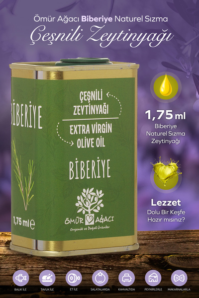 Ömür ağacı Soğuk Sıkım Biberiye Naturel Sızma Çeşnili 175 ml. Teneke Zeytinyağı
