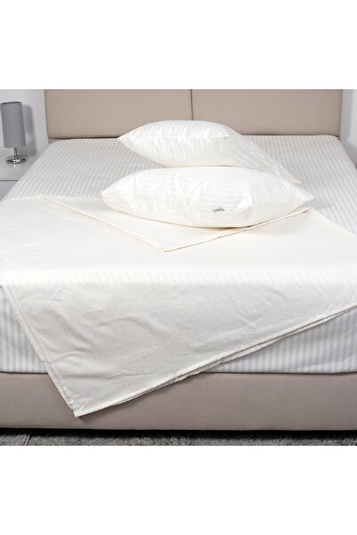 Bed N Home SA Satin fitted bed sheet set, striped, 1 cm, off-white, 100% Egyptian cotton, 350 thread count, 2 pillowcases, 200*200 cm