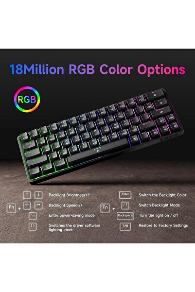 Generic لوحة مفاتيح الألعاب الميكانيكية اللاسلكية DIERYA DK63 60% بتقنية البلوتوث/2.4 جيجاهرتز/سلكية بإضاءة خلفية RGB ومضادة للظلال C