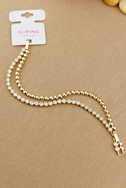Bymiel سوار سلسلة دوريكا من حجر الزركون مكون من قطعتين من ماركة Xuping Vip، لون ذهبي، مقاوم للتشوه، 17+2 سم