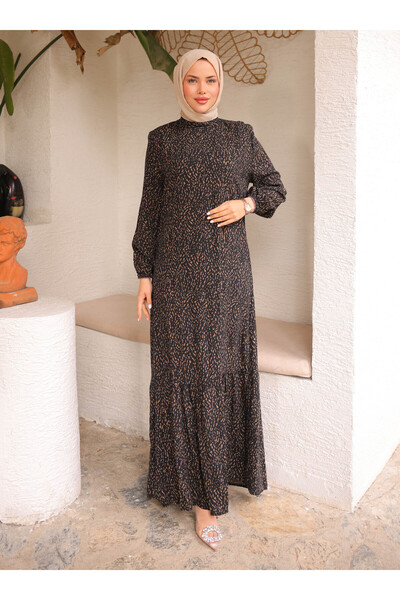SAHRA BUTİK Tesettür Elbise - Kahve - Siyah -